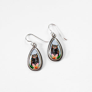 Owl Small Teardrop Silver Earrings