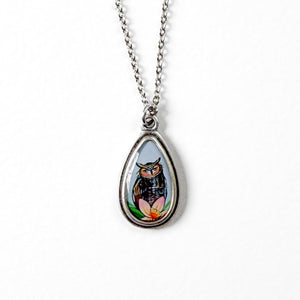 Owl Small Teardrop Silver Necklace