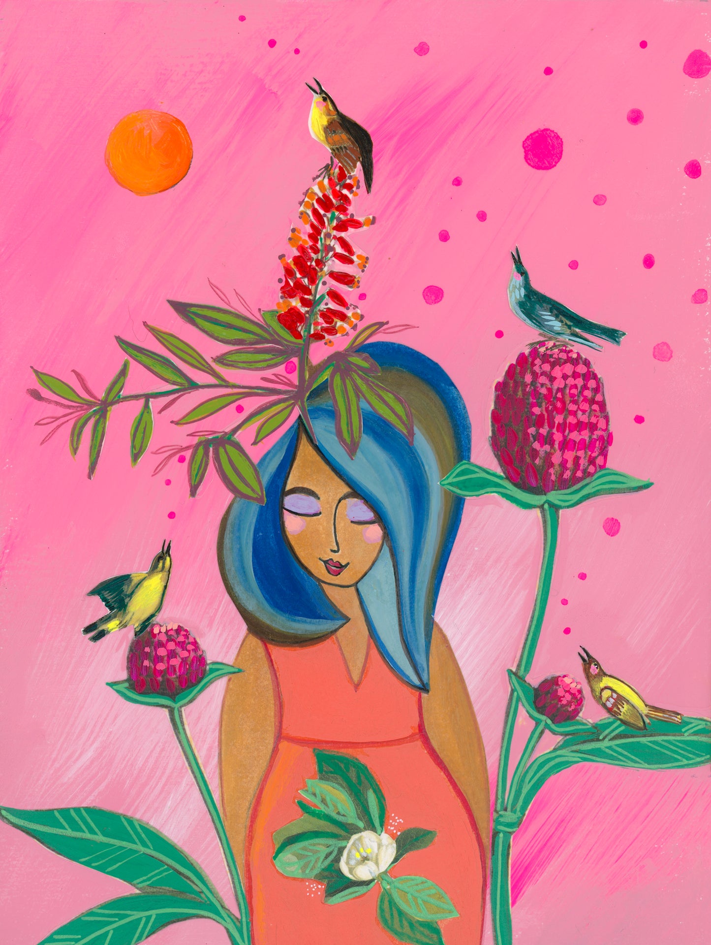 She Listens to the Song in Her Heart- 6x8 Mixed Media Original Painting