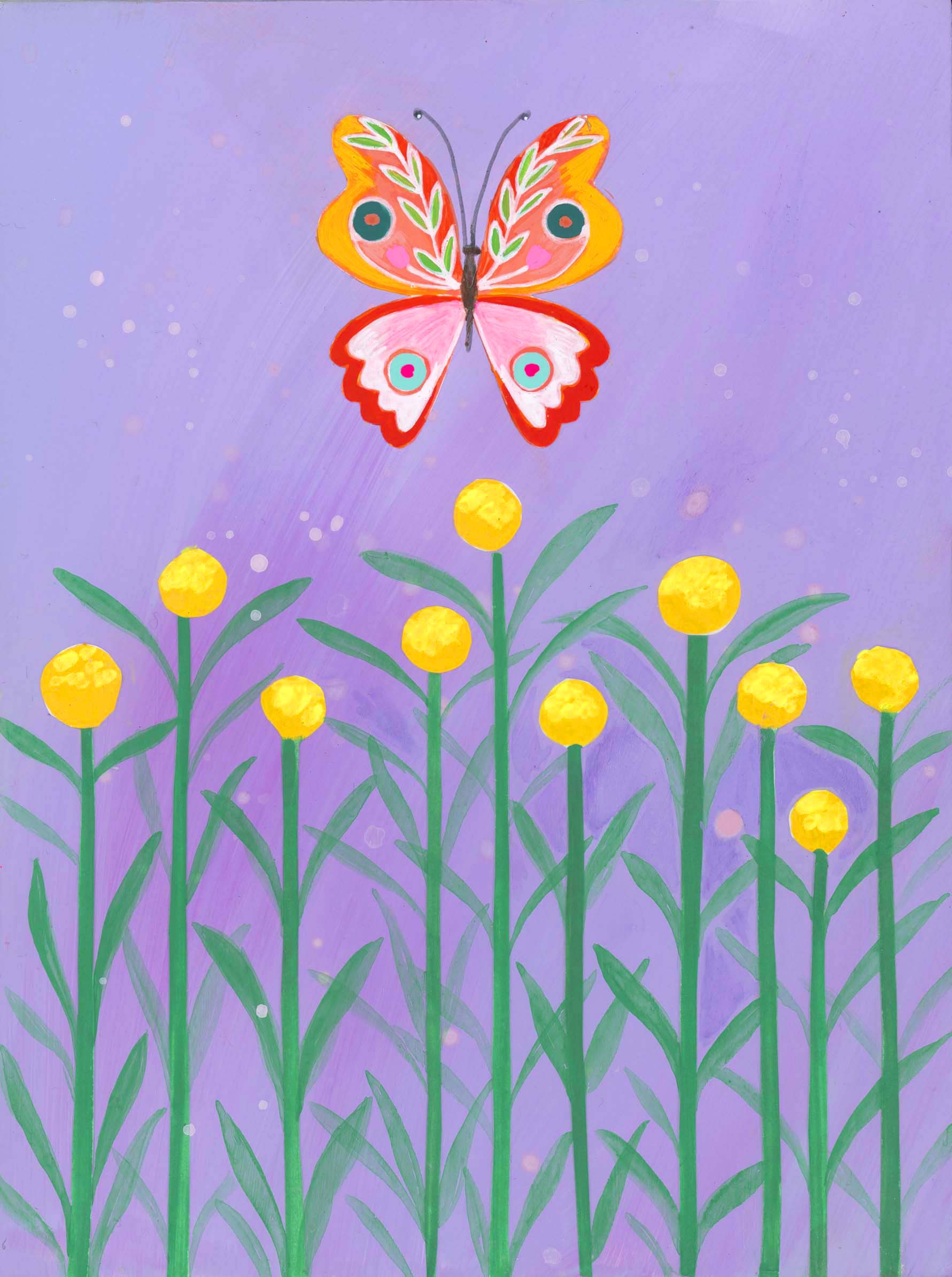 Butterfly Garden Purple Sky (6x8) Original Mixed Media Painting