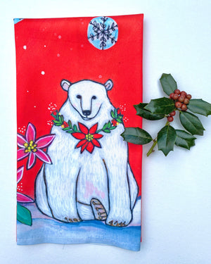 Holiday Tea Towel- Polar Bear -Happy Tonight