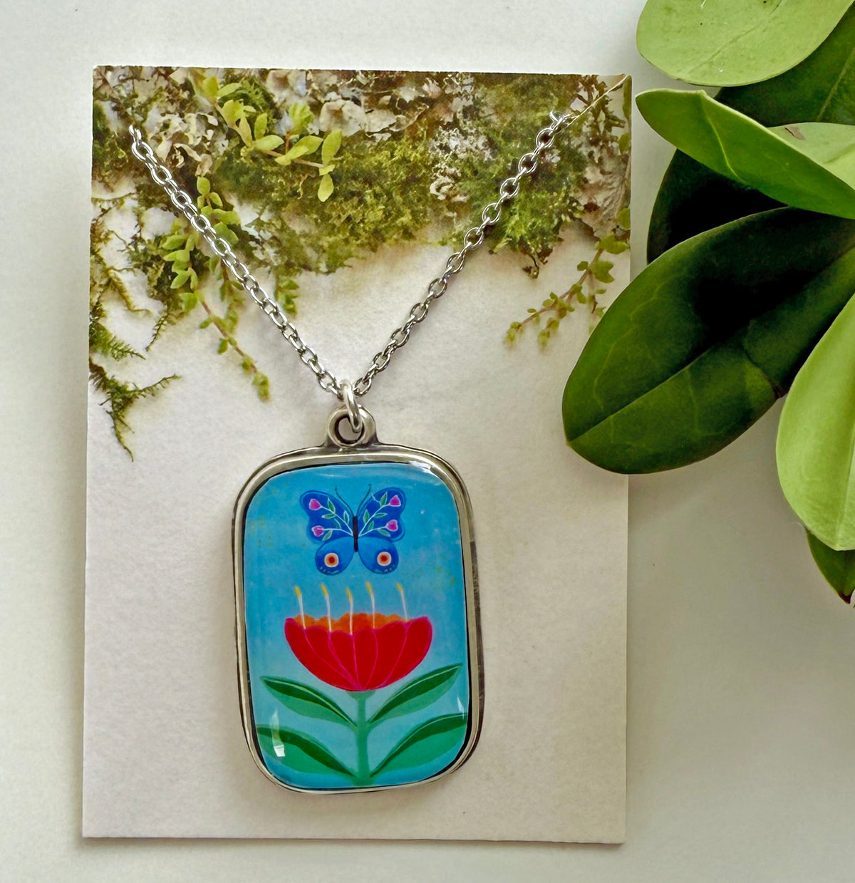 Blue Butterfly Silver Necklace