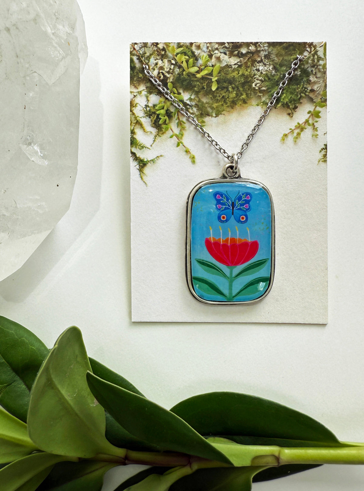 Blue Butterfly Silver Necklace