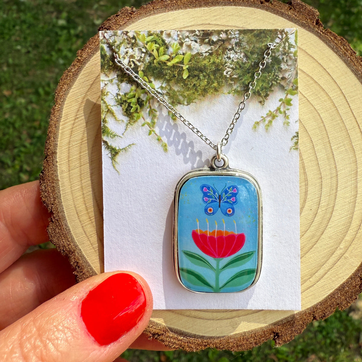 Blue Butterfly Silver Necklace