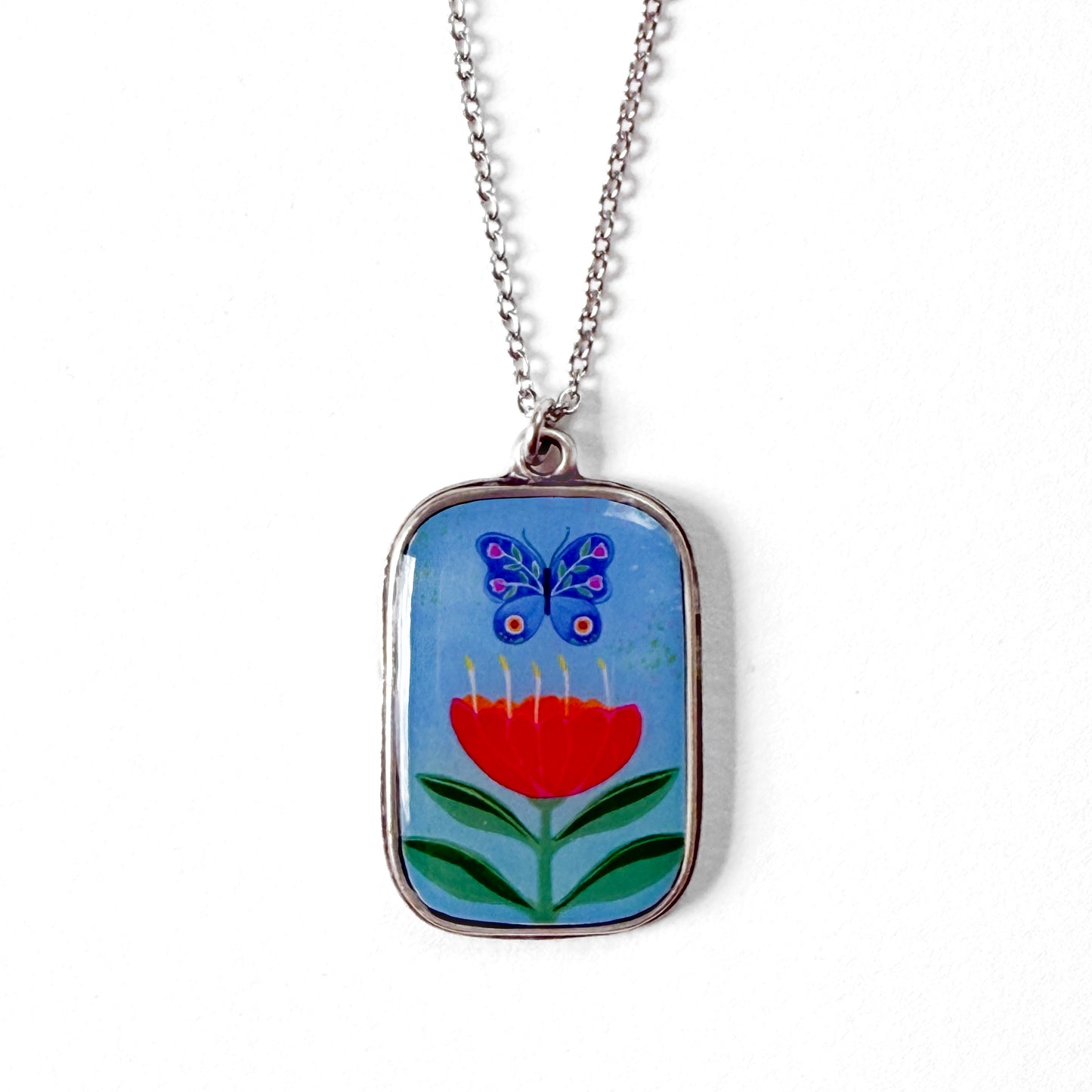 Blue Butterfly Silver Necklace