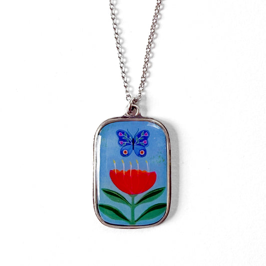Blue Butterfly Silver Necklace