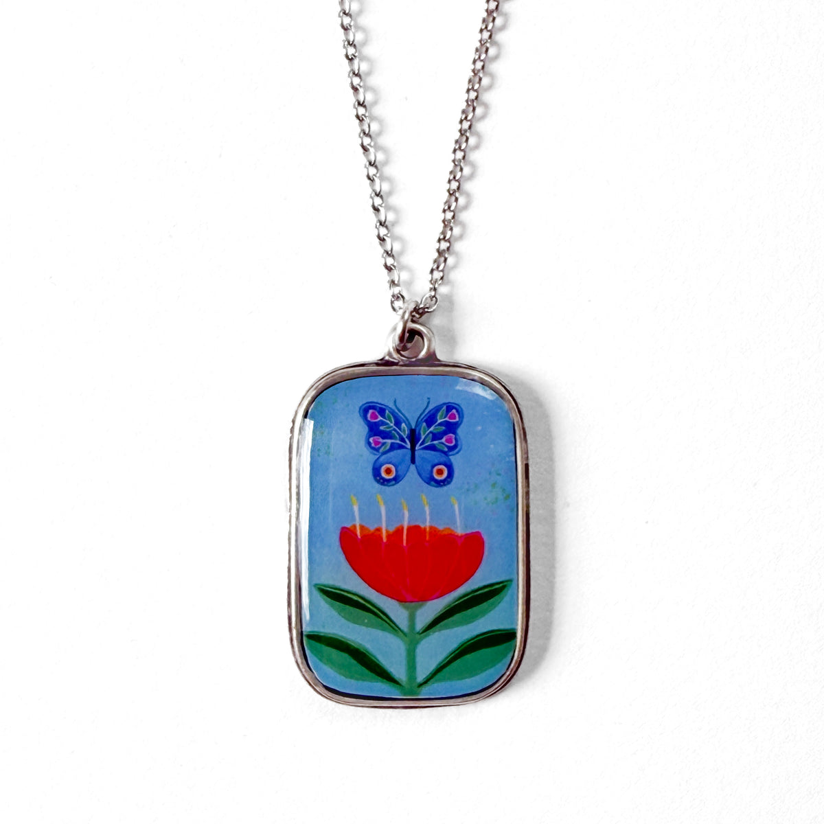 Blue Butterfly Silver Necklace