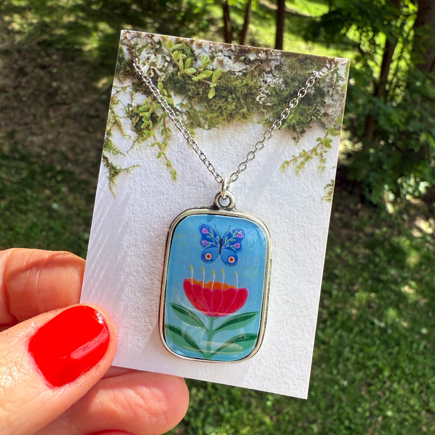 Blue Butterfly Silver Necklace