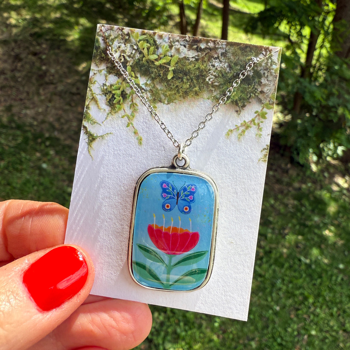 Blue Butterfly Silver Necklace