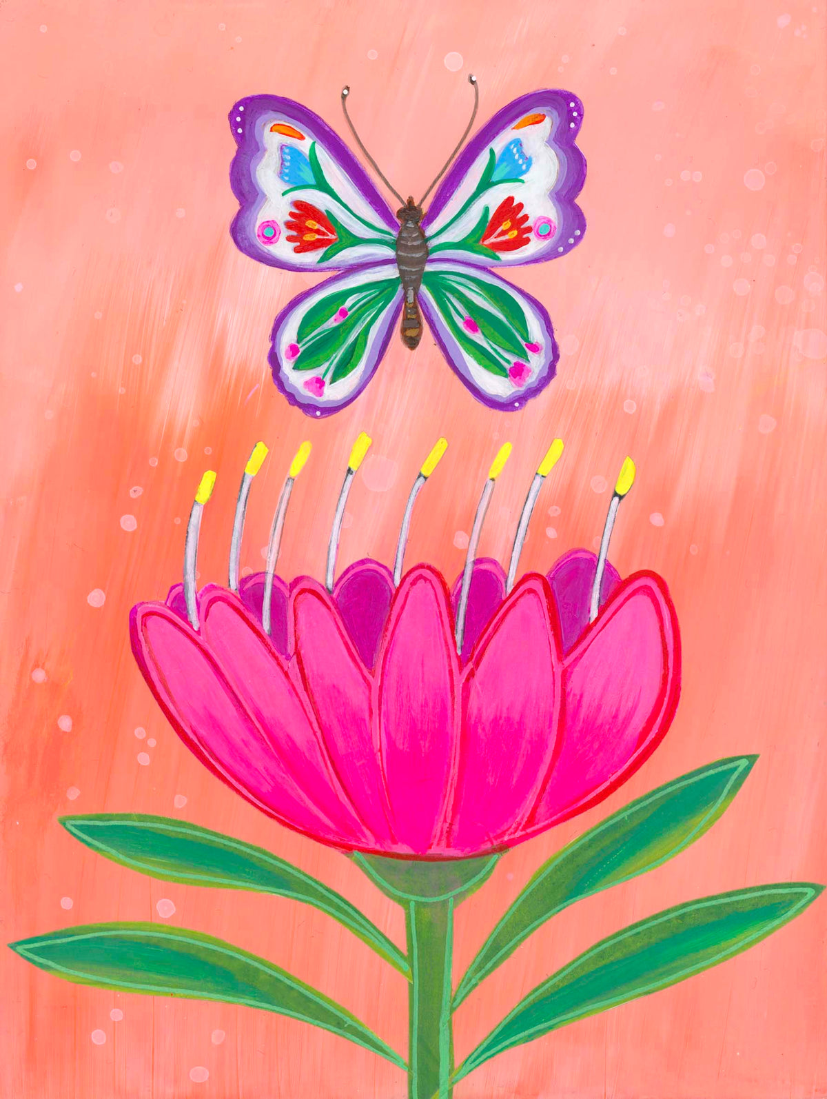 Butterfly Garden Peach Sky (6x8) Original Mixed Media Painting