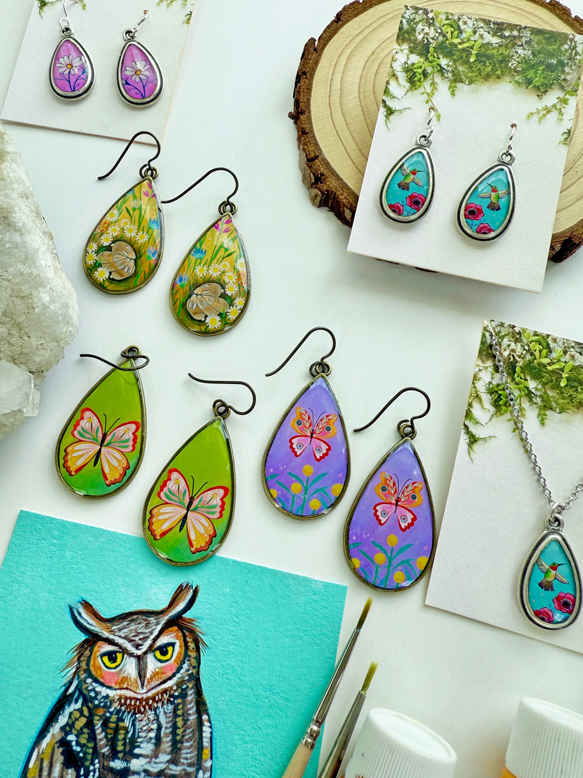 Blue Hummingbird Small Silver Teardrop Earrings