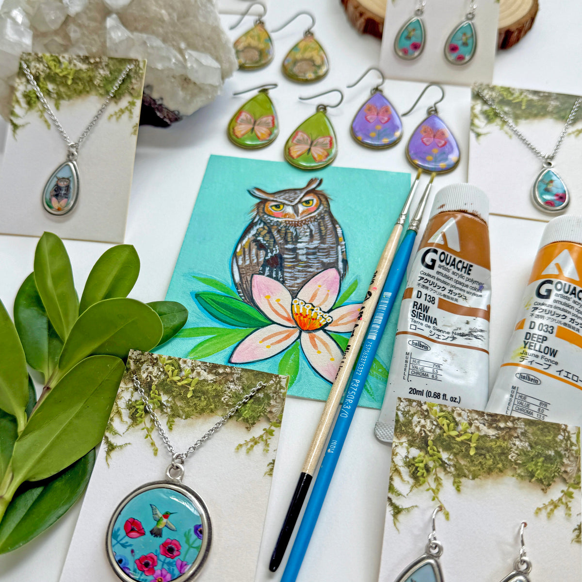 Owl Small Teardrop Silver Necklace