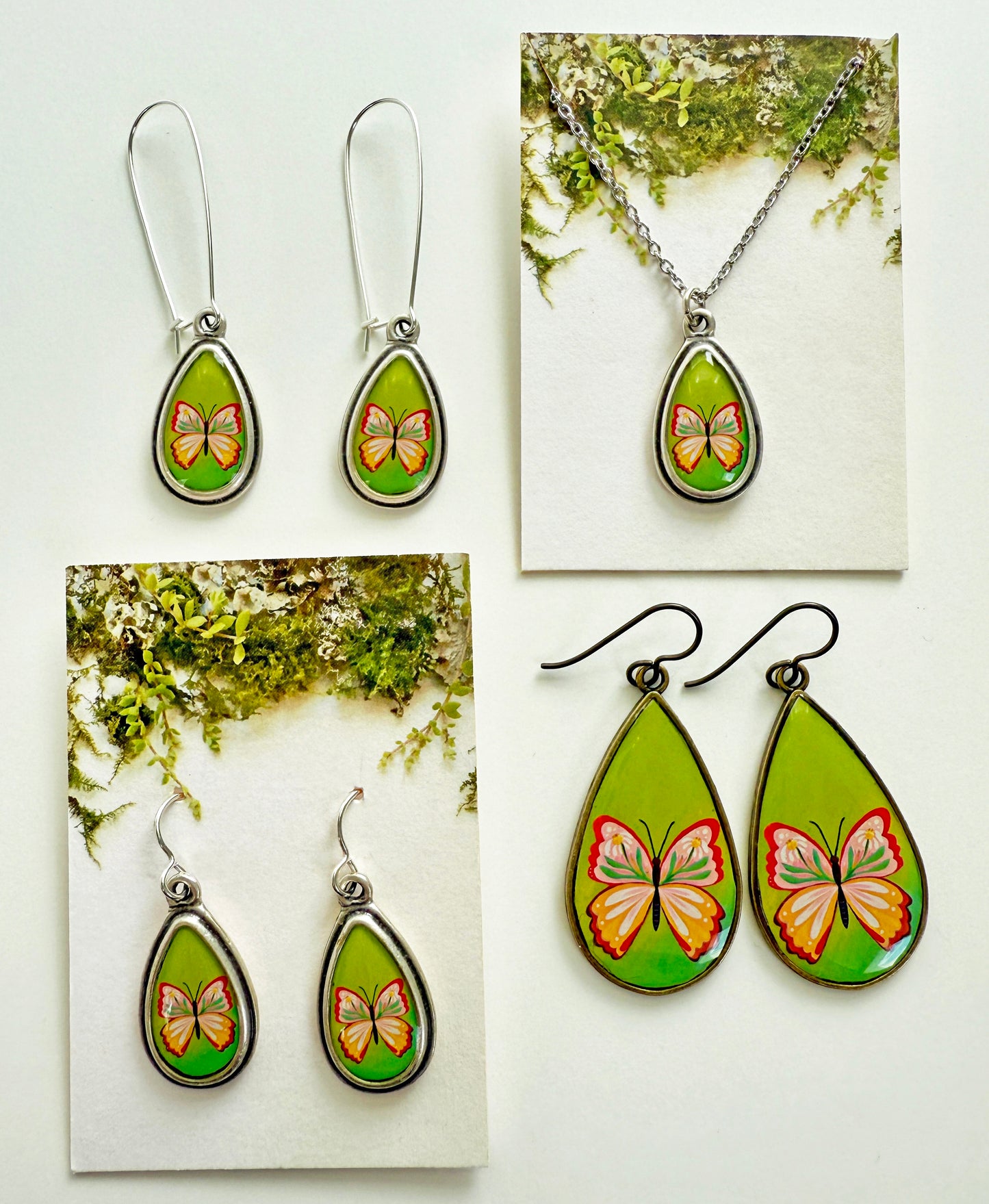 Green Butterfly Teardrop Earrings