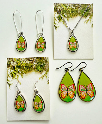 Green Butterfly Teardrop Earrings