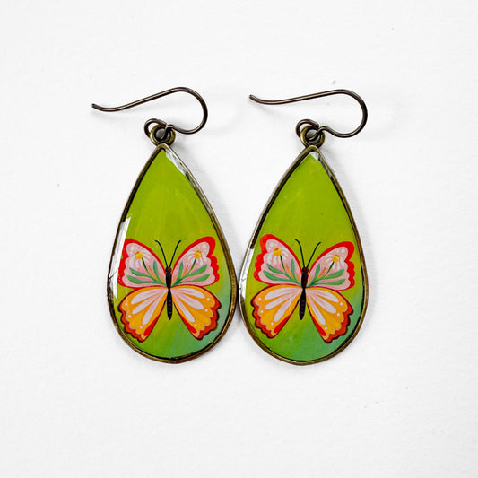 Green Butterfly Teardrop Earrings