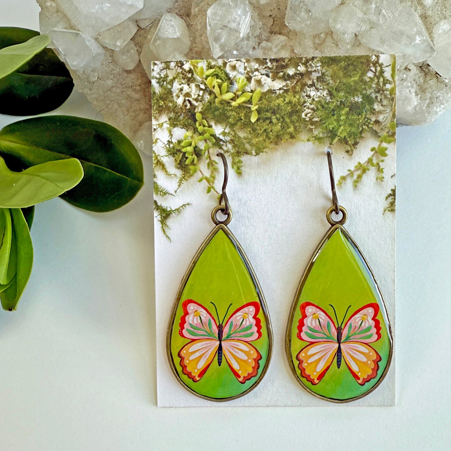 Green Butterfly Teardrop Earrings
