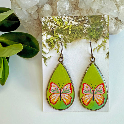 Green Butterfly Teardrop Earrings
