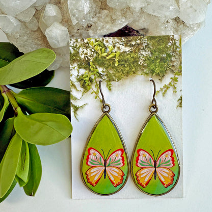 Green Butterfly Teardrop Earrings