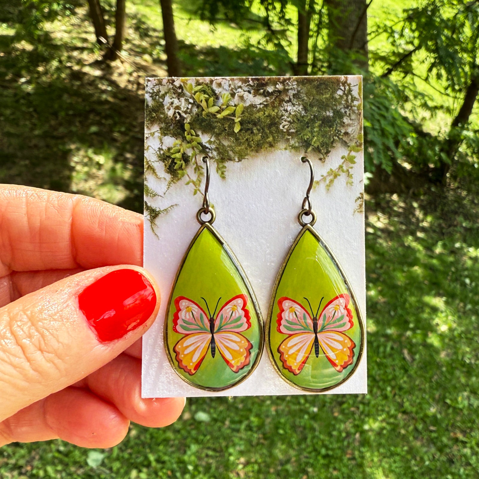 Green Butterfly Teardrop Earrings