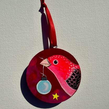 Ornament: Hand-Painted, Mixed Media - Hot Pink Parrot