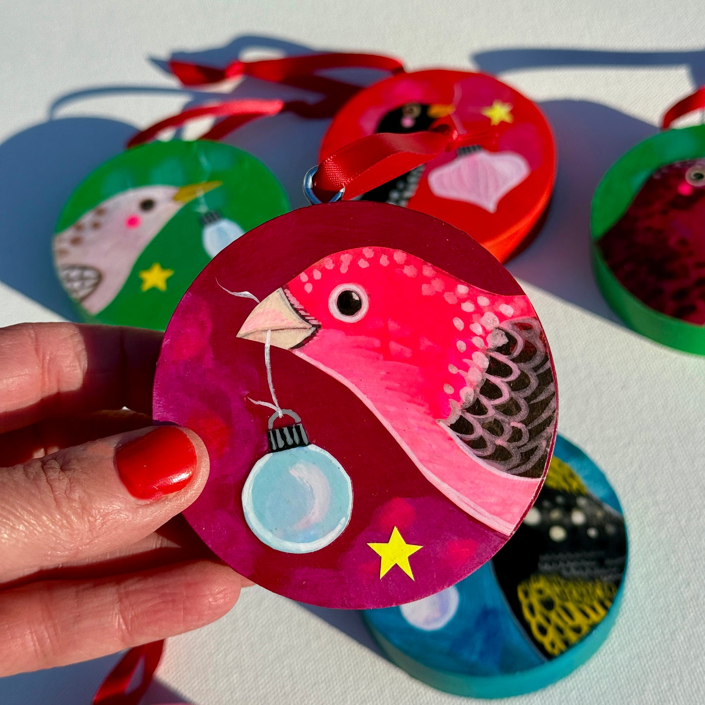 Ornament: Hand-Painted, Mixed Media - Hot Pink Parrot