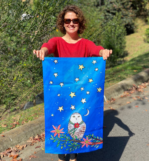 Holiday Tea Towel- Owl- All is Bright