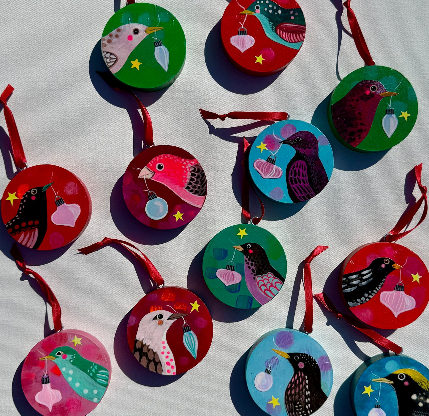 Ornament: Hand-Painted, Mixed Media - Soft Pinky Bird