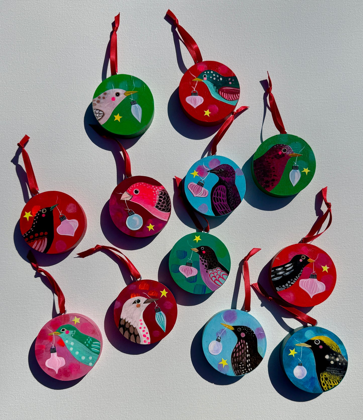 Ornament: Hand-Painted, Mixed Media - Multicolored Spotty Bird