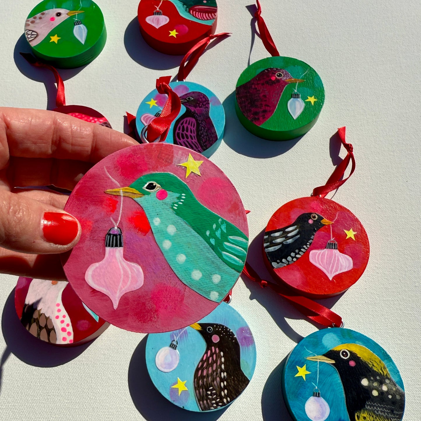 Ornament: Hand-Painted, Mixed Media - Green Forest Birdie