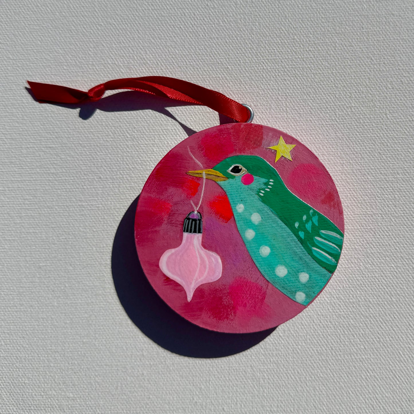 Ornament: Hand-Painted, Mixed Media - Green Forest Birdie