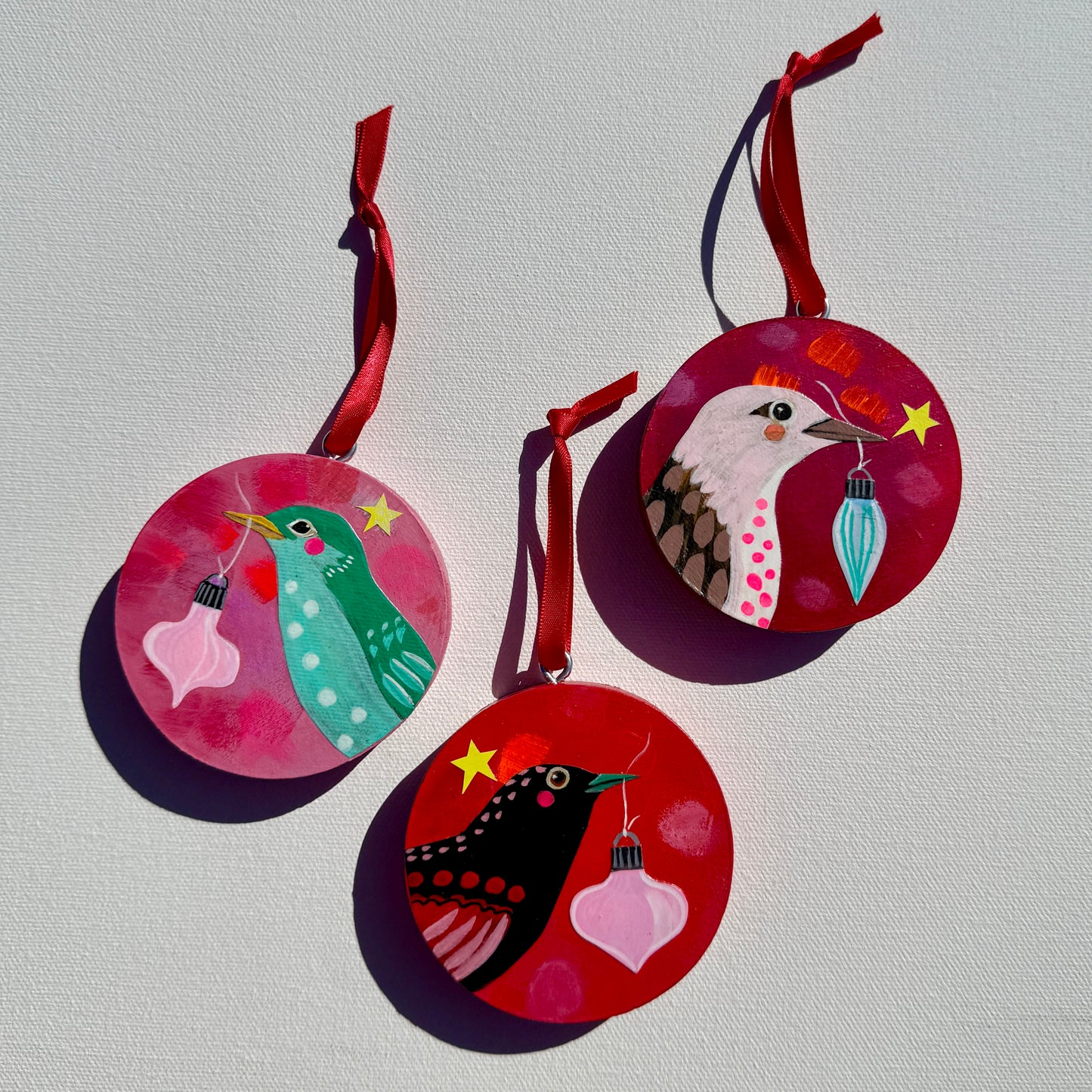 Ornament: Hand-Painted, Mixed Media - Green Forest Birdie