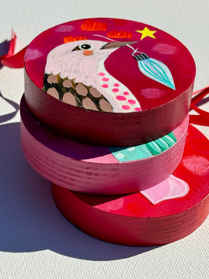 Ornament: Hand-Painted, Mixed Media - Pink Headed Brown Bird