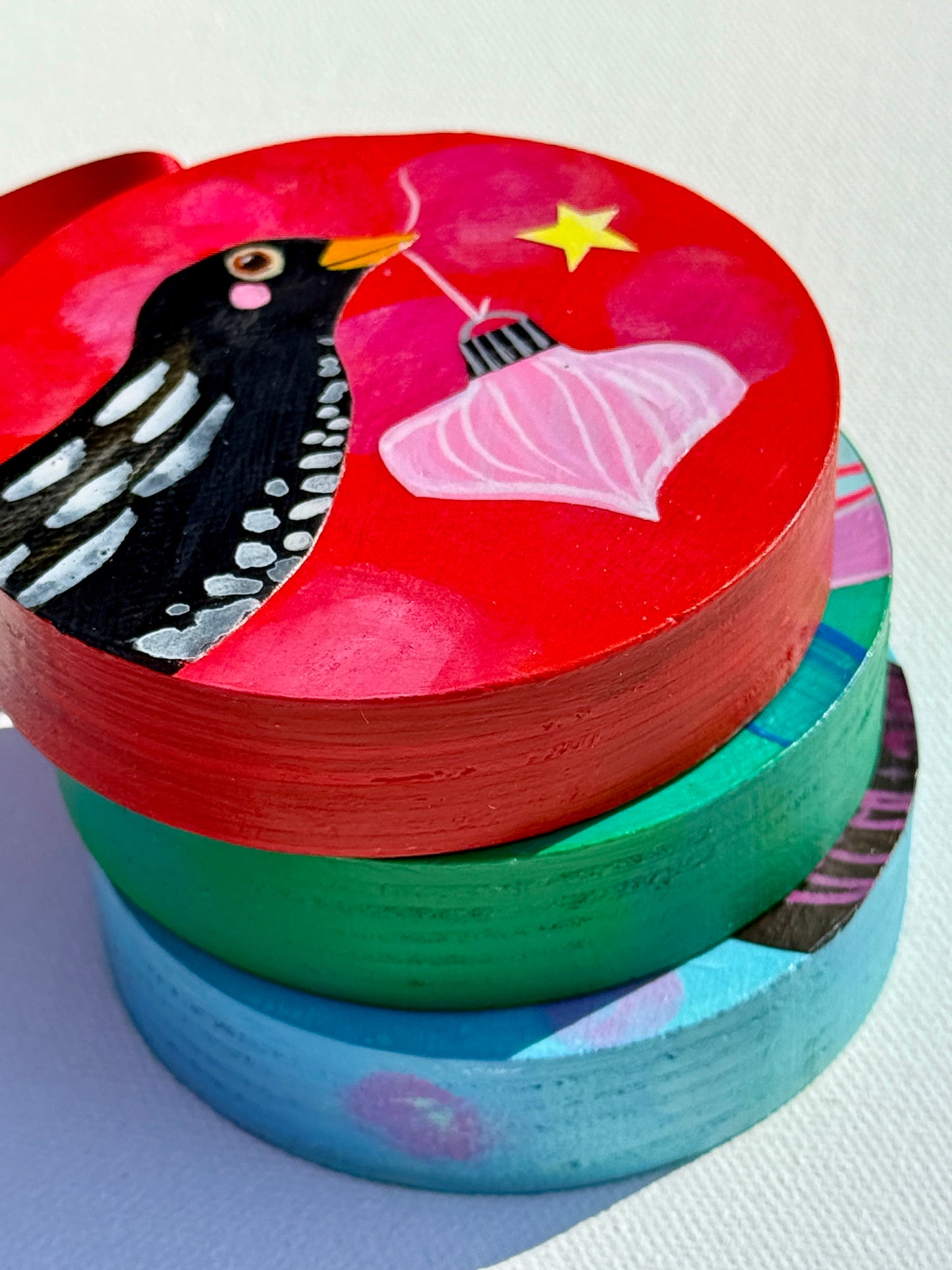 Ornament: Hand-Painted, Mixed Media - Violet Spotty Black Bird