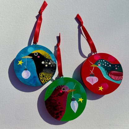 Ornament: Hand-Painted, Mixed Media - Yellow Crowned Black Bird