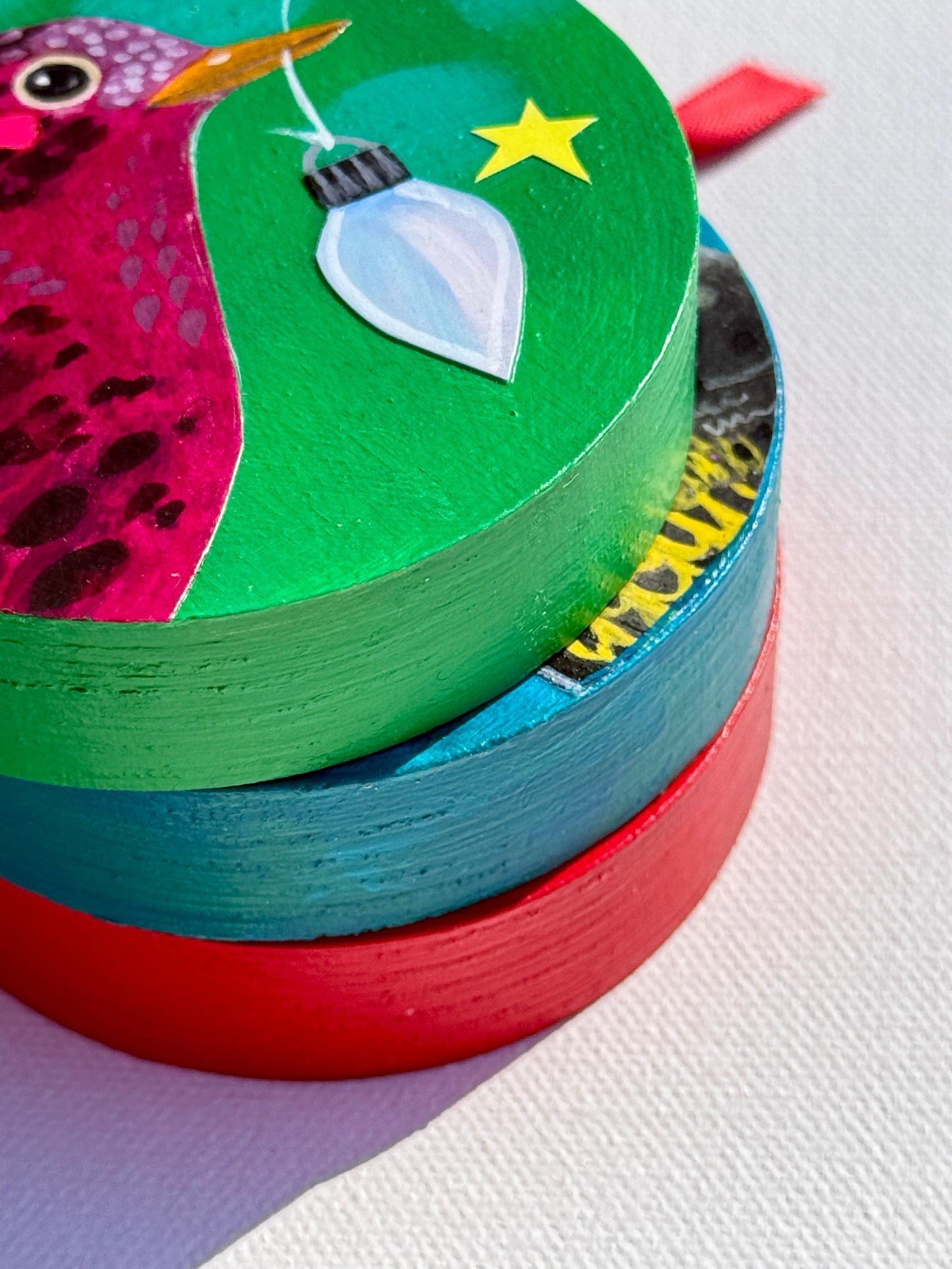 Ornament: Hand-Painted, Mixed Media - Multicolored Spotty Bird