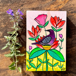 Lavender Raven (4x6) Mixed Media Painting