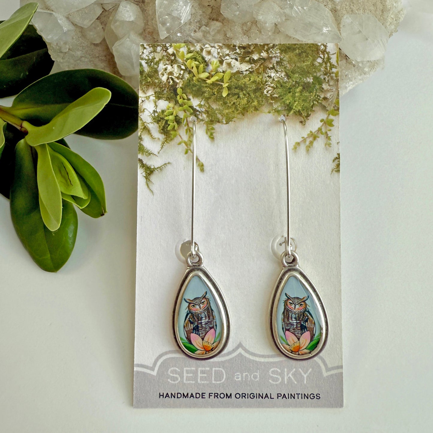 Owl Small Teardrop Silver Earrings