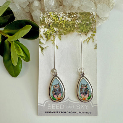 Owl Small Teardrop Silver Earrings