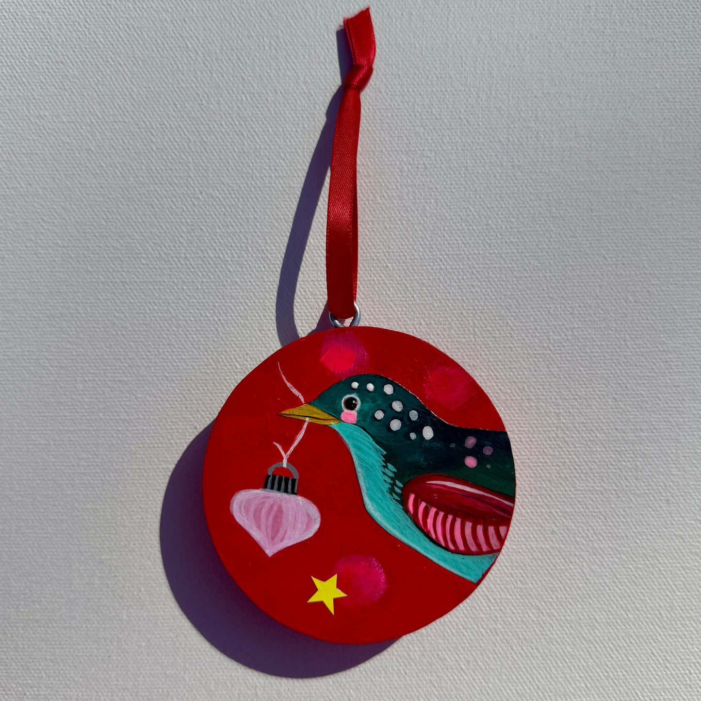 Ornament: Hand-Painted, Mixed Media - Multicolored Spotty Bird