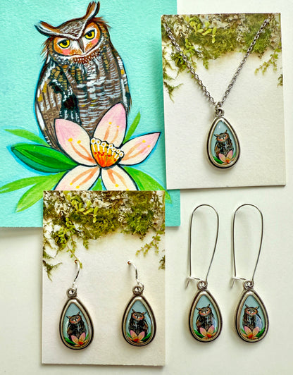 Owl Small Teardrop Silver Earrings