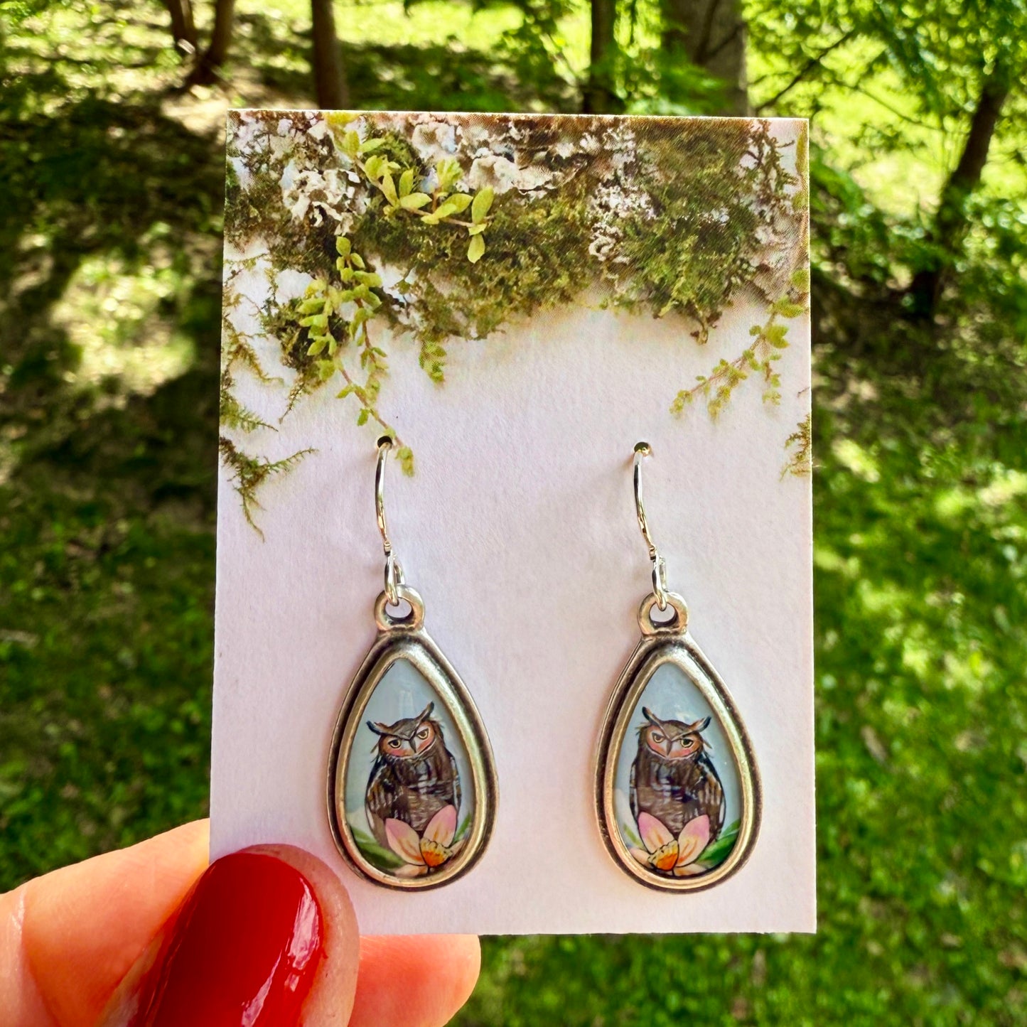 Owl Small Teardrop Silver Earrings