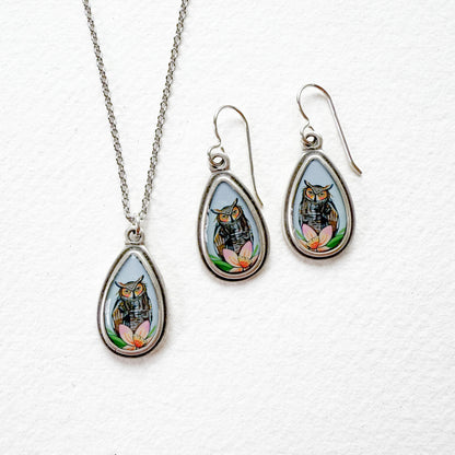 Owl Small Teardrop Silver Earrings