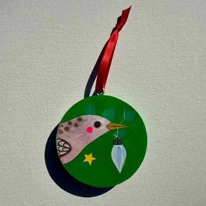 Ornament: Hand-Painted, Mixed Media - Soft Pinky Bird