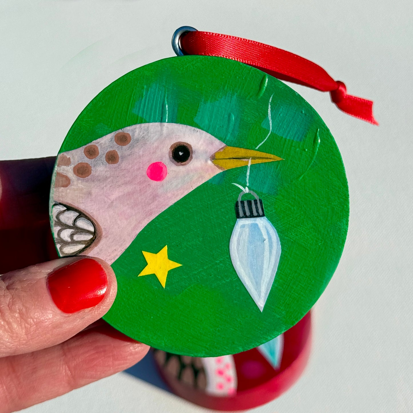 Ornament: Hand-Painted, Mixed Media - Soft Pinky Bird