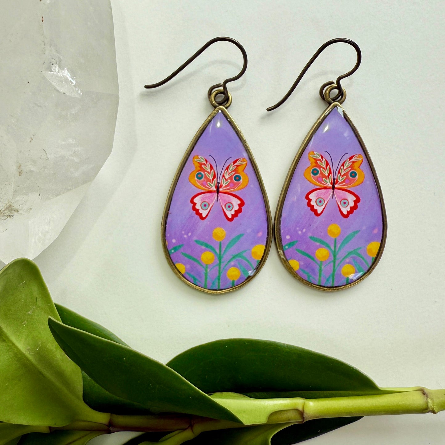 Purple Butterfly Teardrop Earrings