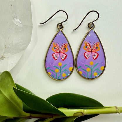 Purple Butterfly Teardrop Earrings