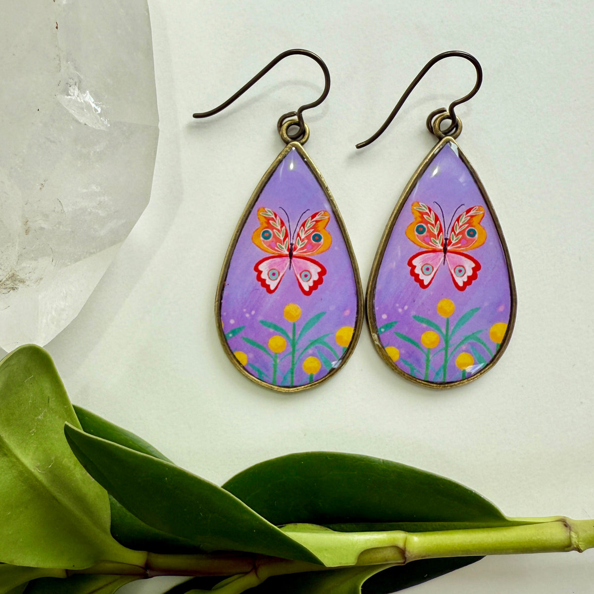 Purple Butterfly Teardrop Earrings