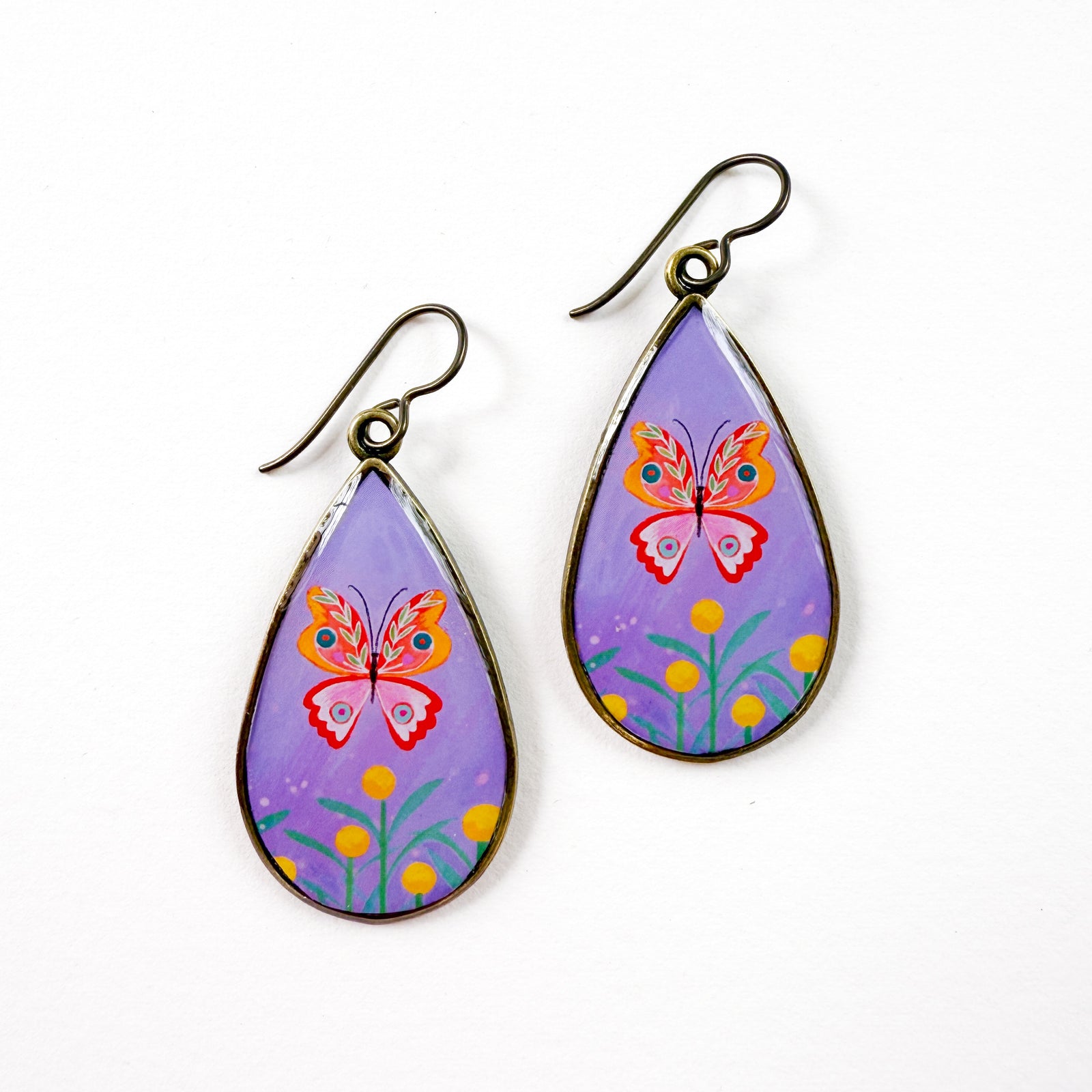 Purple Butterfly Teardrop Earrings