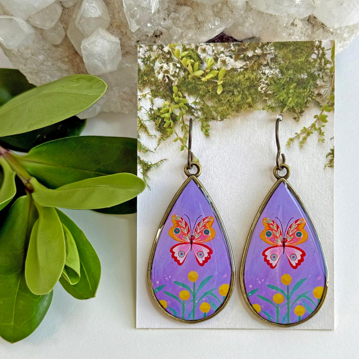 Purple Butterfly Teardrop Earrings