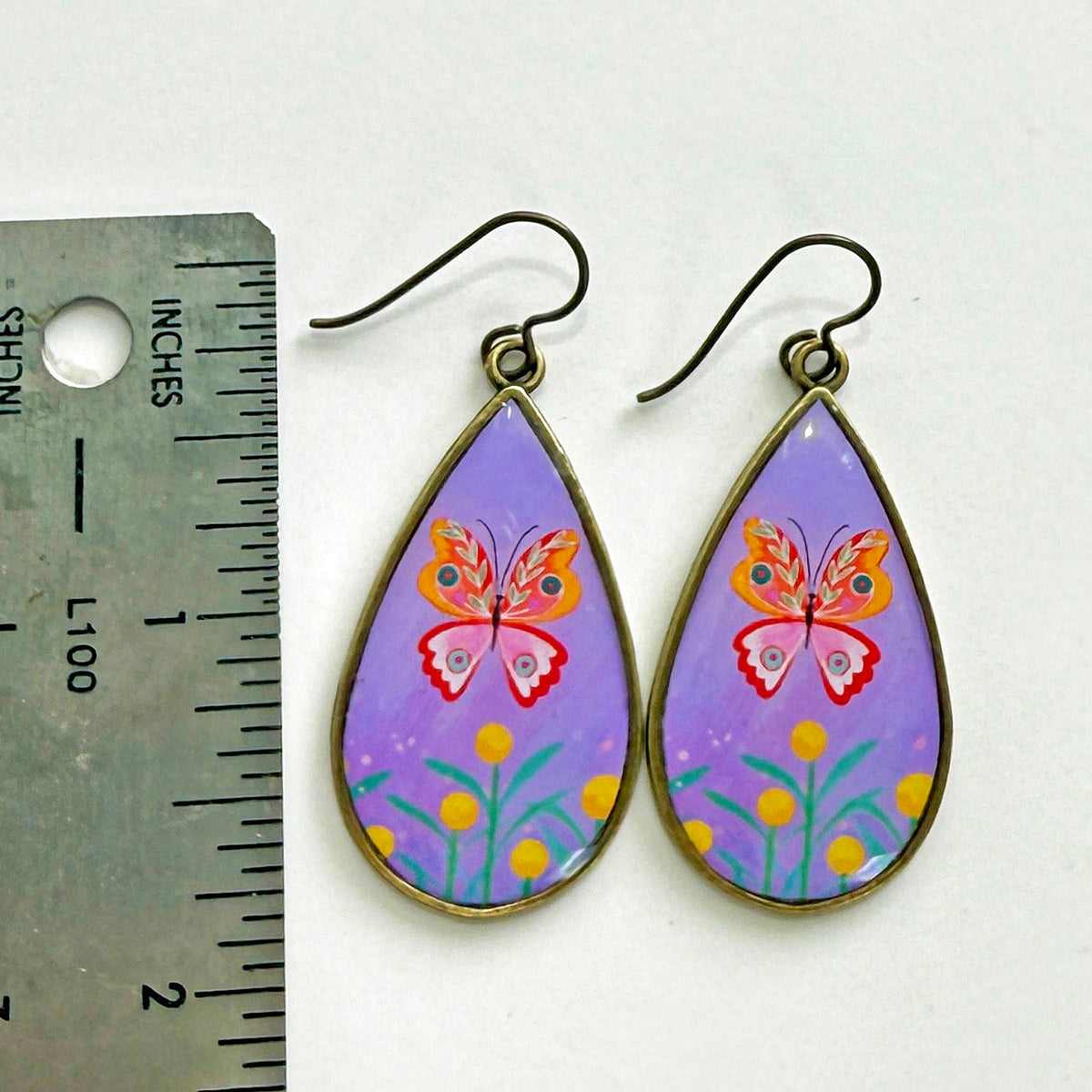 Purple Butterfly Teardrop Earrings